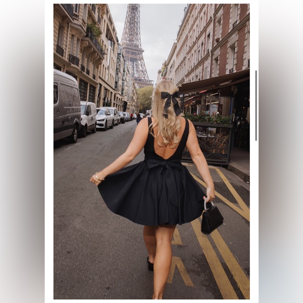 Open-Back Black Mini Dress with Bow